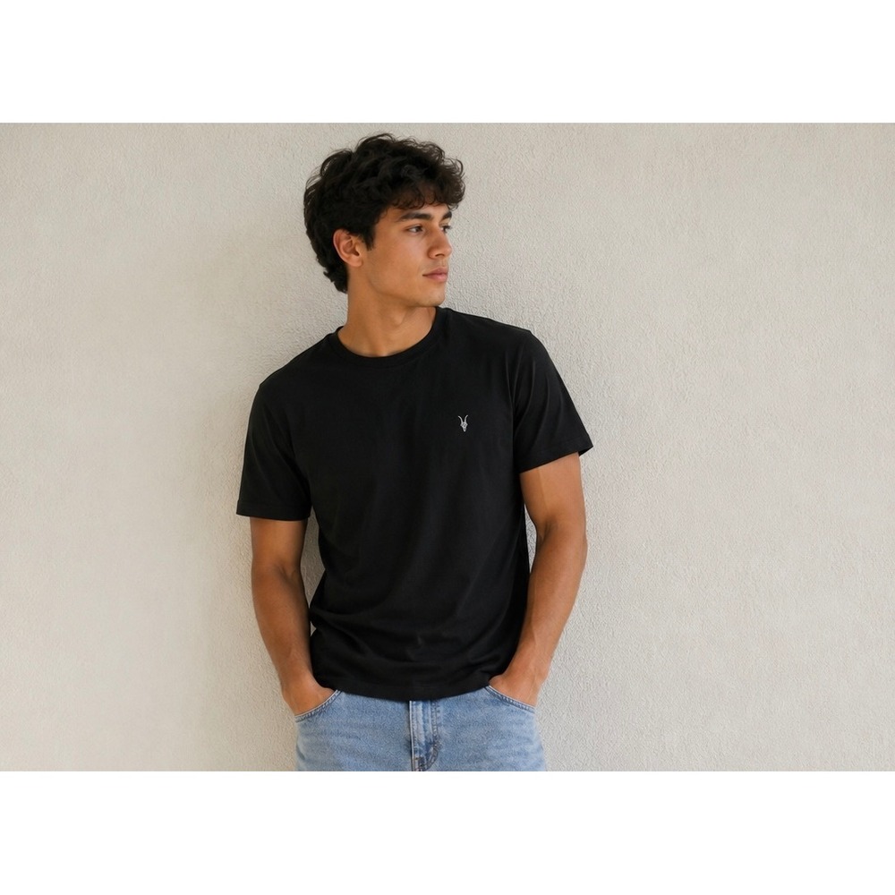 AllSaints Mens Tonic Crew Neck T-Shirt Black Ramskull Logo Cotton Tee Size M